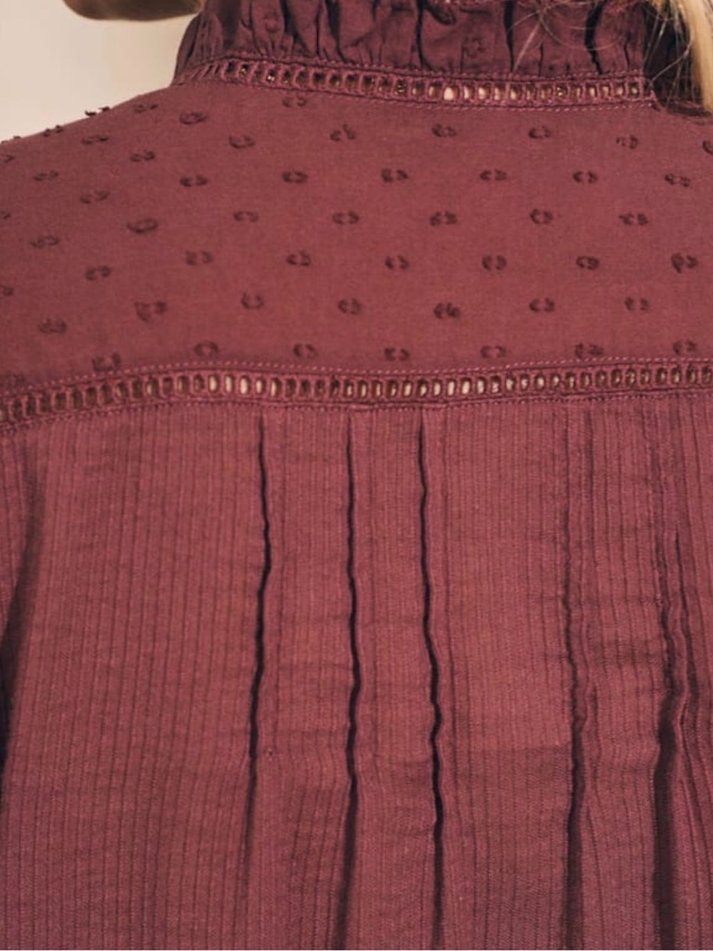 Faherty Button-Front Ruffled Yoke Blouse in Plum - Picture 4 of 7